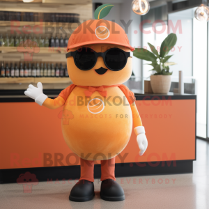 Peach Squash mascot costume character dressed with a Rash Guard and Sunglasses