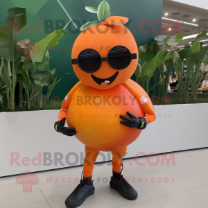 Peach Squash mascot costume character dressed with a Rash Guard and Sunglasses