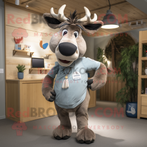 Gray Elk mascot costume character dressed with a Chinos and Bracelets