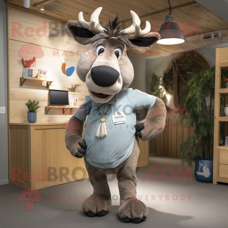 Gray Elk mascot costume character dressed with a Chinos and Bracelets Gray Elk mascot costume character dressed with a Chinos and Bracelets