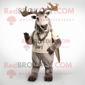 Gray Elk mascot costume character dressed with a Chinos and Bracelets