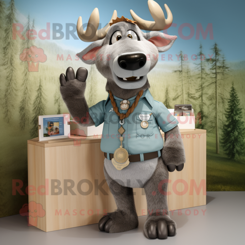 Gray Elk mascot costume character dressed with a Chinos and Bracelets Gray Elk mascot costume character dressed with a Chinos and Bracelets