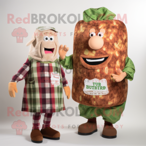 Rust Corned Beef And Cabbage mascot costume character dressed with a Flannel Shirt and Cummerbunds