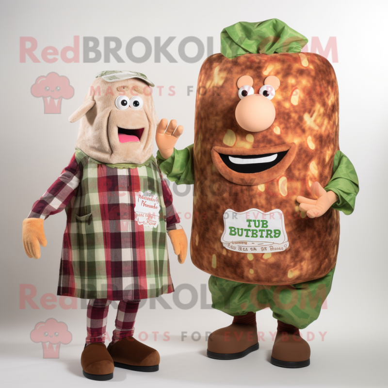 Rust Corned Beef And Cabbage mascot costume character dressed with a Flannel Shirt and Cummerbunds