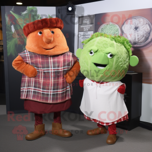 Rust Corned Beef And Cabbage mascot costume character dressed with a Flannel Shirt and Cummerbunds