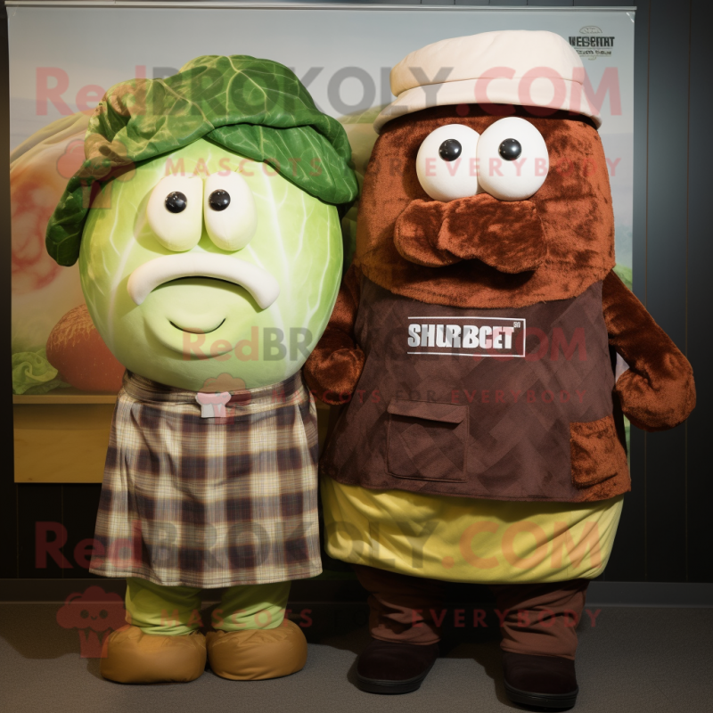 Rust Corned Beef And Cabbage mascot costume character dressed with a Flannel Shirt and Cummerbunds