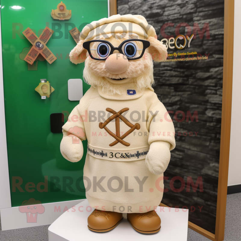 Beige Celtic Cross mascot costume character dressed with a Sweater and Eyeglasses Beige Celtic Cross mascot costume character dressed with a Sweater and Eyeglasses