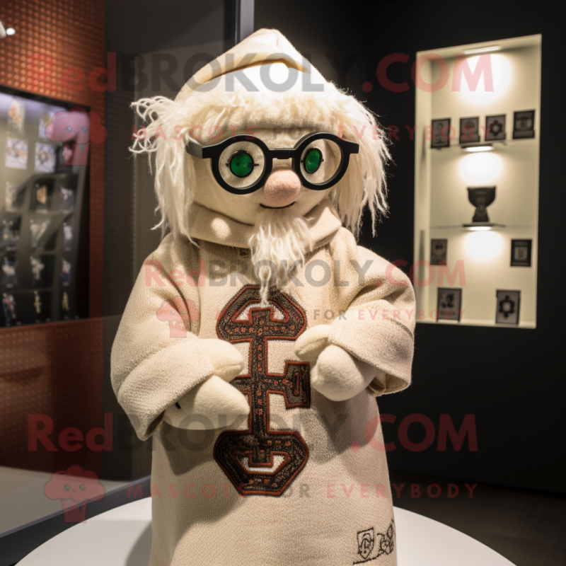 Beige Celtic Cross mascot costume character dressed with a Sweater and Eyeglasses