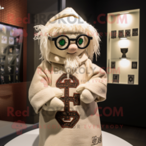 Beige Celtic Cross mascot costume character dressed with a Sweater and Eyeglasses