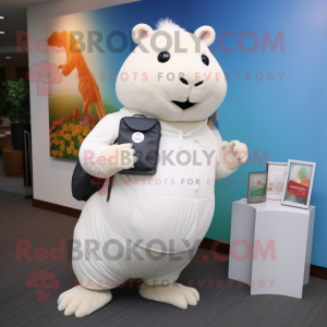 White Capybara mascot costume character dressed with a Sweatshirt and Wallets