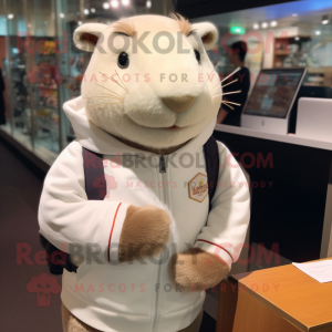 White Capybara mascot costume character dressed with a Sweatshirt and Wallets