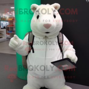 White Capybara mascot costume character dressed with a Sweatshirt and Wallets