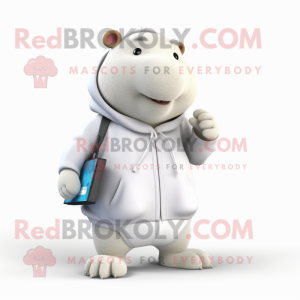 White Capybara mascot costume character dressed with a Sweatshirt and Wallets