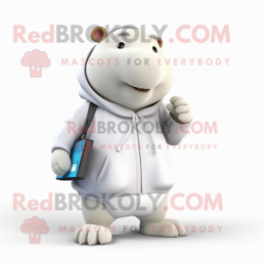 White Capybara mascot costume character dressed with a Sweatshirt and Wallets