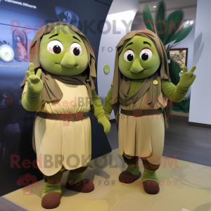 Olive Chief mascot costume character dressed with a Maxi Dress and Smartwatches