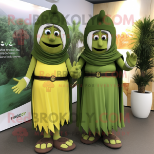 Olive Chief mascot costume character dressed with a Maxi Dress and Smartwatches
