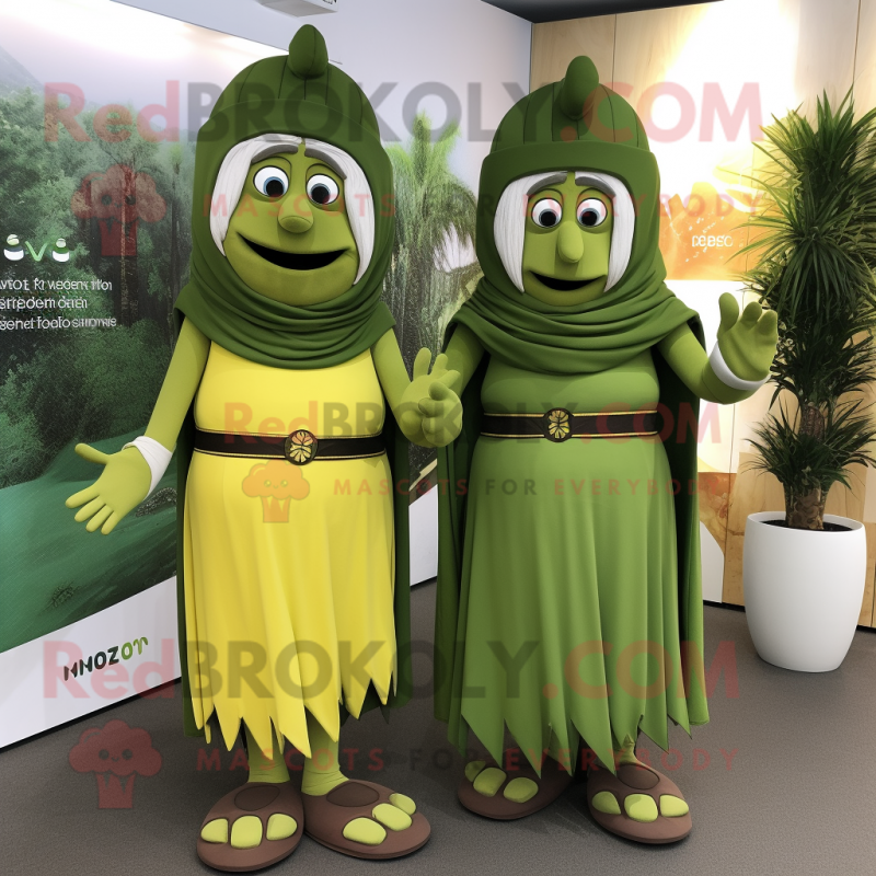 Olive Chief mascot costume character dressed with a Maxi Dress and Smartwatches Olive Chief mascot costume character dressed with a Maxi Dress and Smartwatches