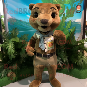 Olive Jaguarundi mascot costume character dressed with a Shorts and Pocket squares