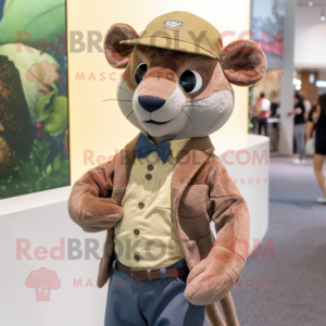 Olive Jaguarundi mascot costume character dressed with a Shorts and Pocket squares