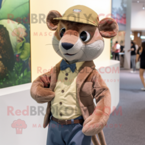 Olive Jaguarundi mascot costume character dressed with a Shorts and Pocket squares