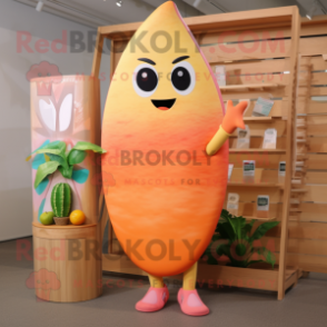 Peach Surfboard mascot costume character dressed with a Romper and Cummerbunds