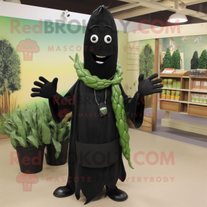 Black Asparagus mascot costume character dressed with a Dress Shirt and Necklaces