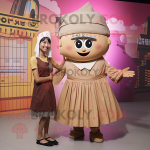 Tan Pho mascot costume character dressed with a Midi Dress and Cummerbunds