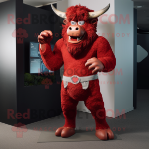 Rød Minotaur maskot drakt...