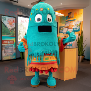 Turquoise Enchiladas mascot costume character dressed with a Sweater and Hats