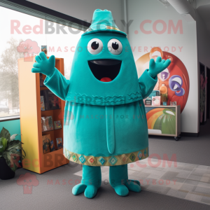 Turquoise Enchiladas mascot costume character dressed with a Sweater and Hats