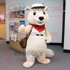 Beige Ermine mascot costume character dressed with a Dress Pants and Wallets