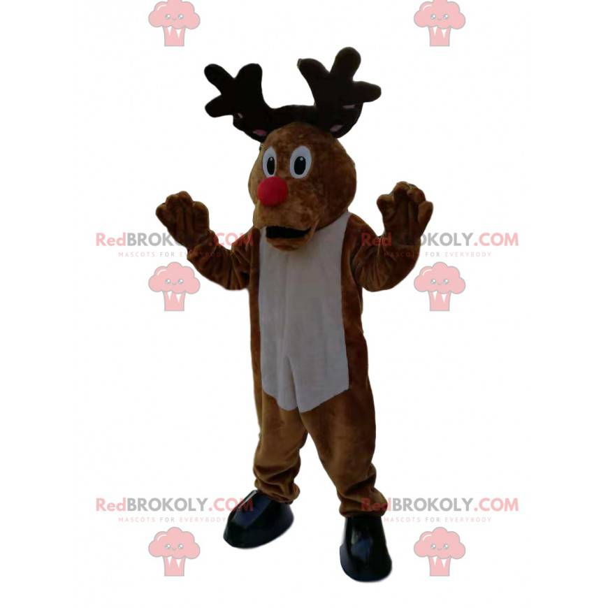 Comical reindeer mascot with a big red nose. - Redbrokoly.com