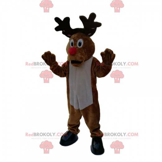 Comical reindeer mascot with a big red nose. - Redbrokoly.com