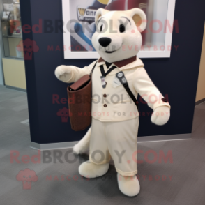 Beige Ermine mascot costume character dressed with a Dress Pants and Wallets