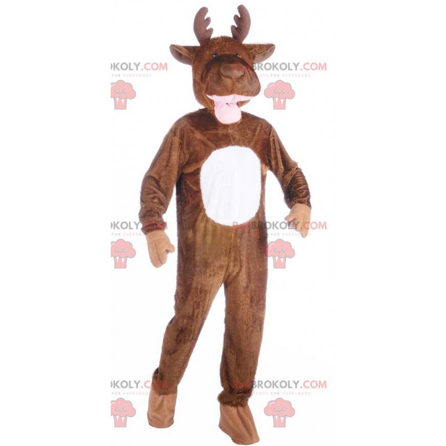 Riesiges braunes und weißes Rentiermaskottchen - Redbrokoly.com Riesiges braunes und weißes Rentiermaskottchen - Redbrokoly.com