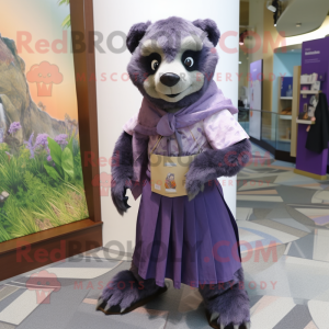 Lavender Spectacled Bear mascot costume character dressed with a Wrap Skirt and Pocket squares