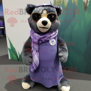 Lavender Spectacled Bear mascot costume character dressed with a Wrap Skirt and Pocket squares