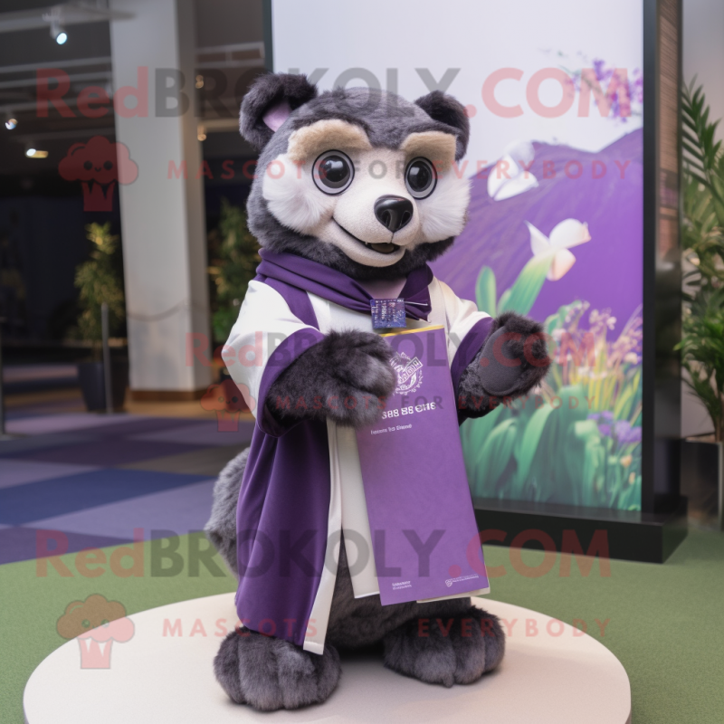 Lavender Spectacled Bear mascot costume character dressed with a Wrap Skirt and Pocket squares