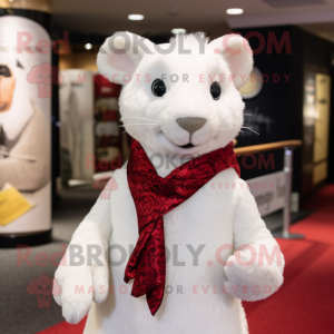 White Ermine mascot costume character dressed with a Henley Tee and Tie pins