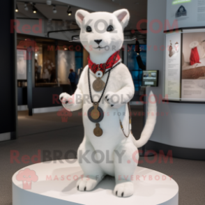 White Ermine mascot costume character dressed with a Henley Tee and Tie pins