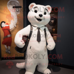 White Ermine mascot costume character dressed with a Henley Tee and Tie pins