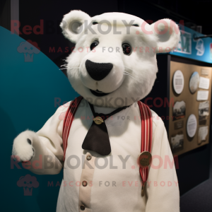 White Ermine mascot costume character dressed with a Henley Tee and Tie pins