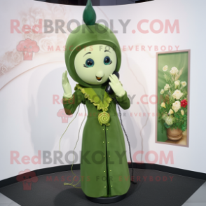 Olive Phone mascot costume character dressed with a Sheath Dress and Hairpins