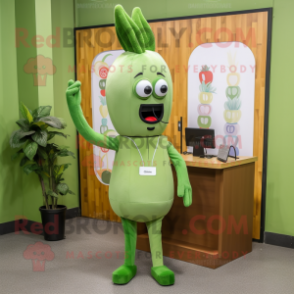 Olive Phone mascot costume character dressed with a Sheath Dress and Hairpins