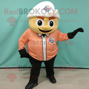 Peach Cupcake mascot costume character dressed with a Moto Jacket and Beanies