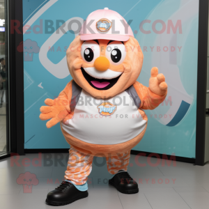 Peach Cupcake mascot costume character dressed with a Moto Jacket and Beanies