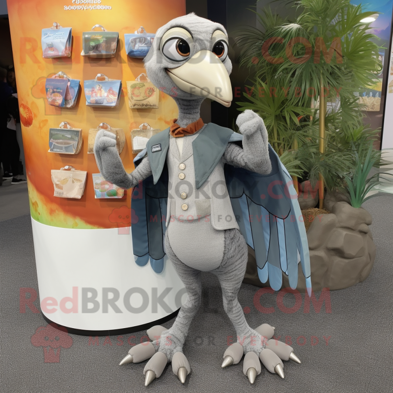 Gray Archeopteryx mascot costume character dressed with a Long Sleeve Tee and Coin purses
