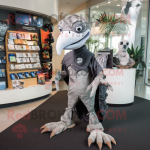Gray Archeopteryx mascot costume character dressed with a Long Sleeve Tee and Coin purses