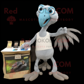 Gray Archeopteryx mascot costume character dressed with a Long Sleeve Tee and Coin purses