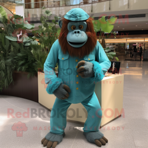 Cyan orangutang maskot...